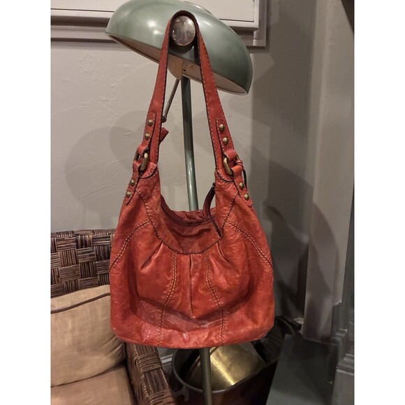 Fossil Vintage Distressed Boho Chic Leather Bag  Orange/reddish - Picture 2 of 6